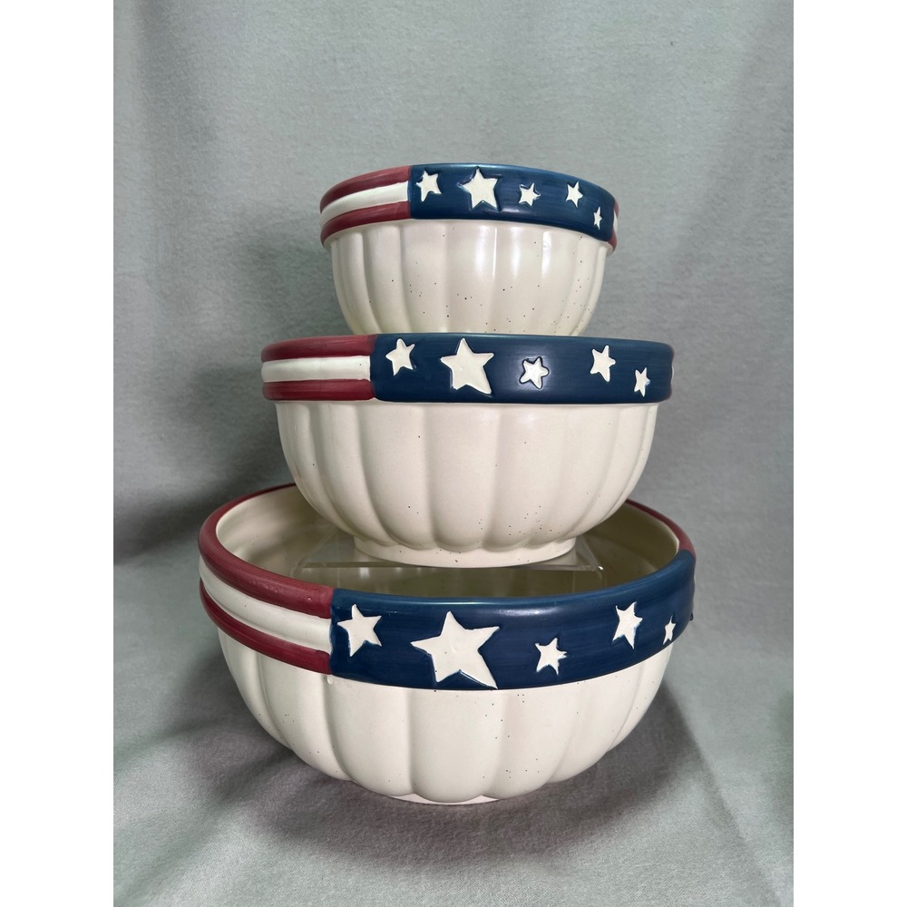 Vintage Y2K Tender Heart Treasures Nesting Bowls 2001 Americana Set of 3